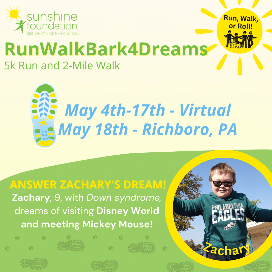 Join the RunWalkBark4Dreams 5K fun run and 2-mile walk to make dreams come true
